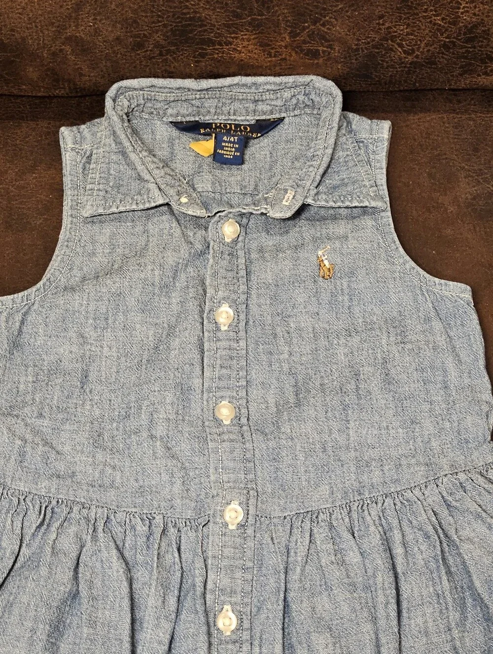 4T Girl's Polo Ralph Lauren Sleeveless Button Down Denim Shirt Dress Pockets